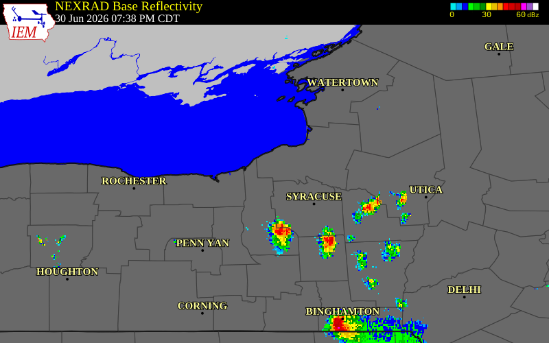 NEXRAD radar during the Tuesday, June 30, 2026 storm activity in Oswego County, New York