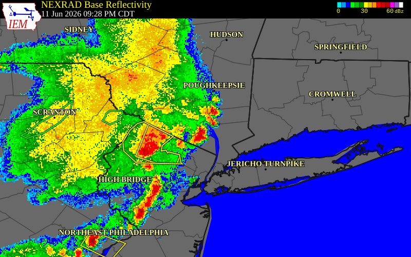 NEXRAD radar during the Thursday, June 11, 2026 storm activity in Putnam County, New York