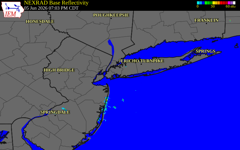 NEXRAD radar during the Friday, June 5, 2026 storm activity in Queens County, New York