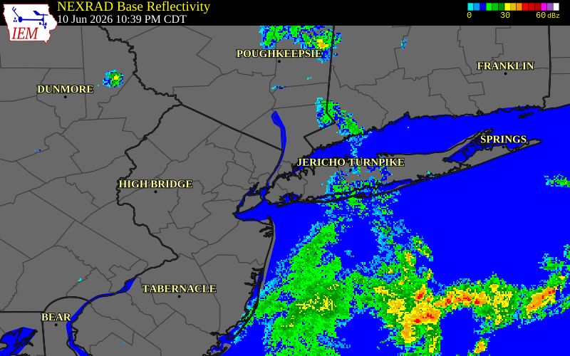 NEXRAD radar during the Wednesday, June 10, 2026 storm activity in Queens County, New York