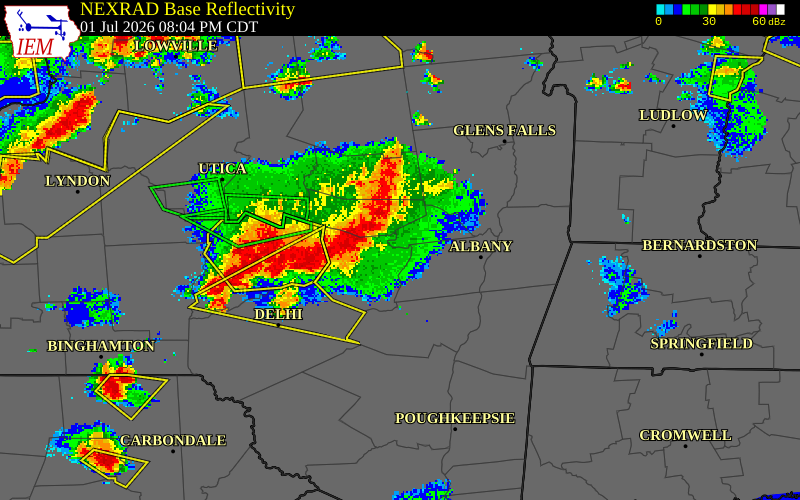 NEXRAD radar during the Wednesday, July 1, 2026 storm activity in Rensselaer County, New York