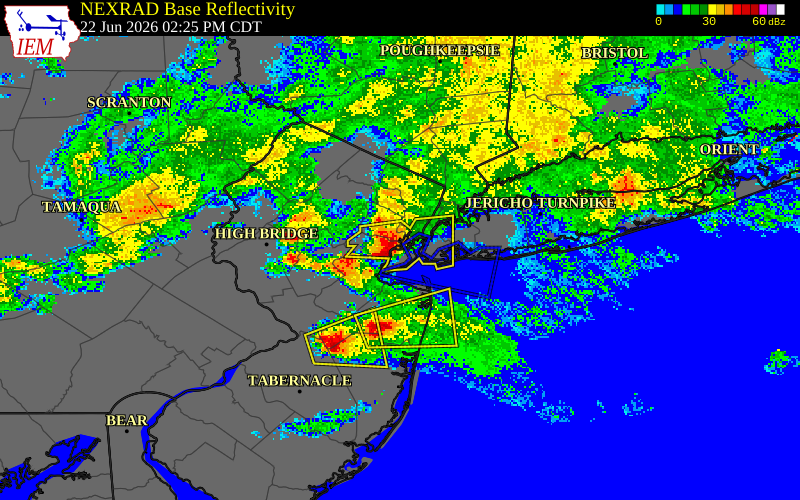 NEXRAD radar during the Monday, June 22, 2026 storm activity in Richmond County, New York