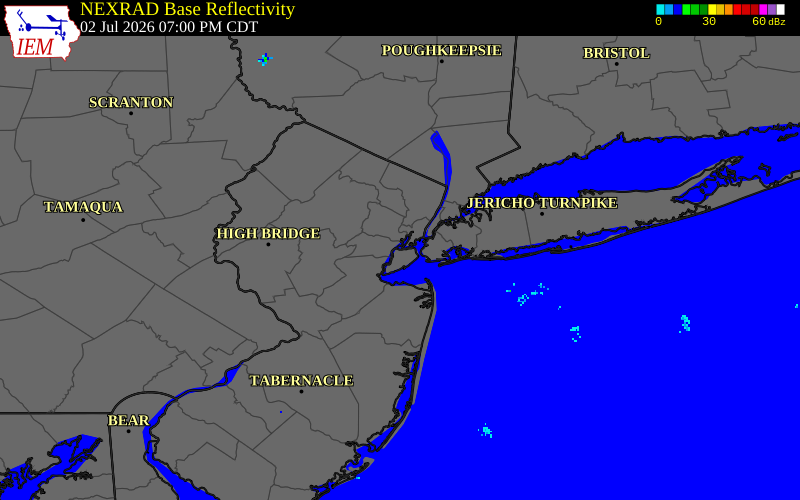 NEXRAD radar during the Thursday, July 2, 2026 storm activity in Richmond County, New York