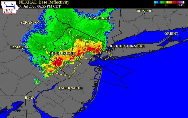 NEXRAD radar during the Friday, July 3, 2026 storm activity in Richmond County, New York