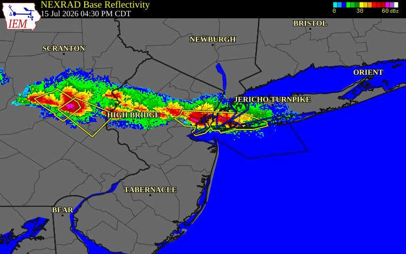 NEXRAD radar during the Wednesday, July 15, 2026 storm activity in Richmond County, New York