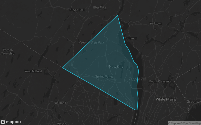 Map of Rockland County, New York showing the county boundary and surrounding cities