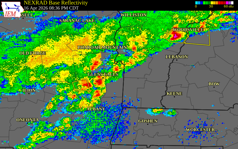 NEXRAD radar during the Thursday, April 16, 2026 storm activity in Saratoga County, New York