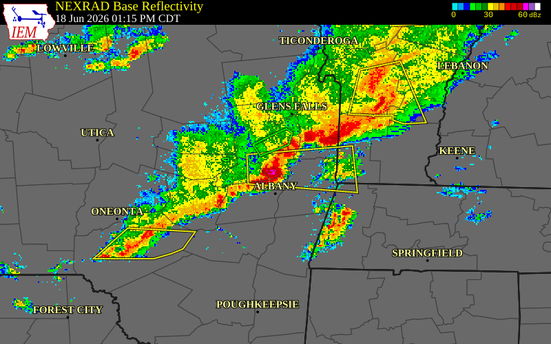 NEXRAD radar during the Thursday, June 18, 2026 storm activity in Saratoga County, New York