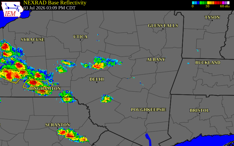 NEXRAD radar during the Friday, July 3, 2026 storm activity in Schoharie County, New York