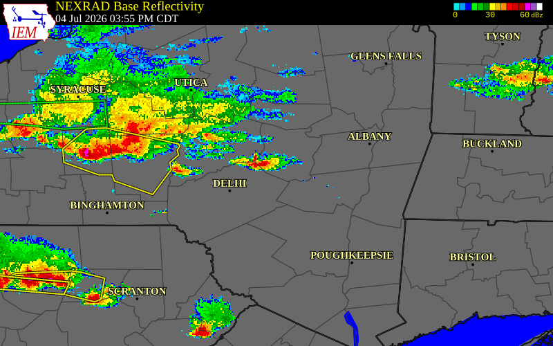 NEXRAD radar during the Saturday, July 4, 2026 storm activity in Schoharie County, New York