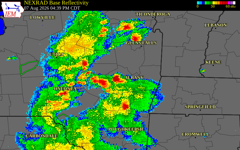 NEXRAD radar during the Friday, August 7, 2026 storm activity in Schoharie County, New York