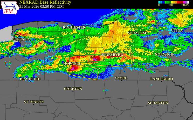 NEXRAD radar during the Tuesday, March 31, 2026 storm activity in Schuyler County, New York