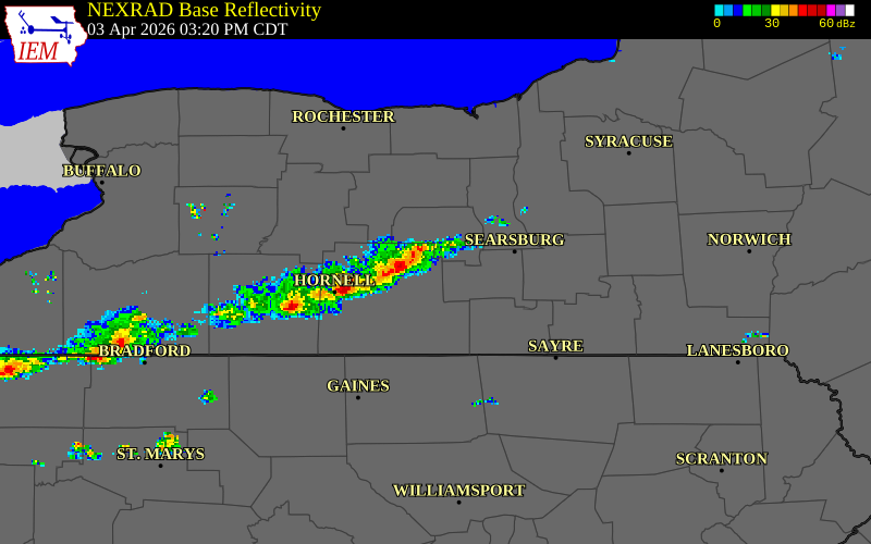 NEXRAD radar during the Friday, April 3, 2026 storm activity in Schuyler County, New York