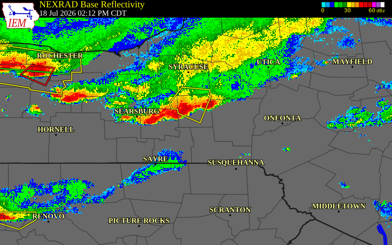 NEXRAD radar during the Saturday, July 18, 2026 storm activity in Schuyler County, New York