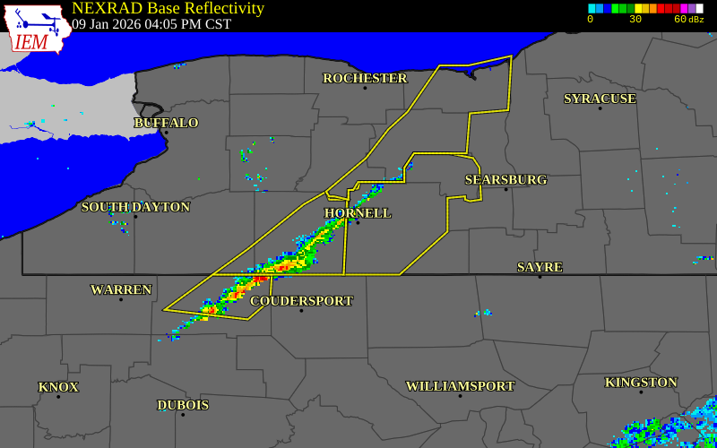 NEXRAD radar during the Friday, January 9, 2026 storm activity in Steuben County, New York