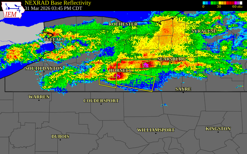 NEXRAD radar during the Tuesday, March 31, 2026 storm activity in Steuben County, New York