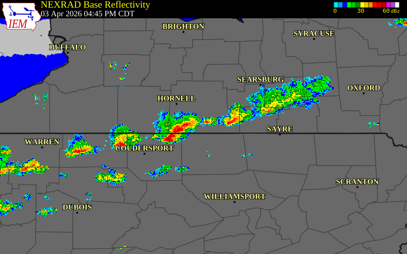 NEXRAD radar during the Friday, April 3, 2026 storm activity in Steuben County, New York