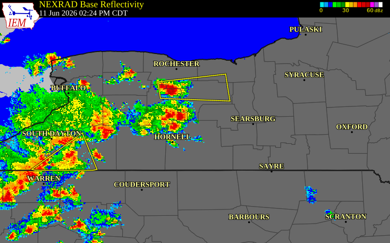 NEXRAD radar during the Thursday, June 11, 2026 storm activity in Steuben County, New York