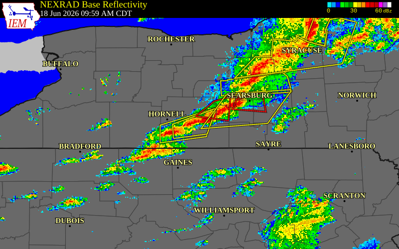 NEXRAD radar during the Thursday, June 18, 2026 storm activity in Steuben County, New York