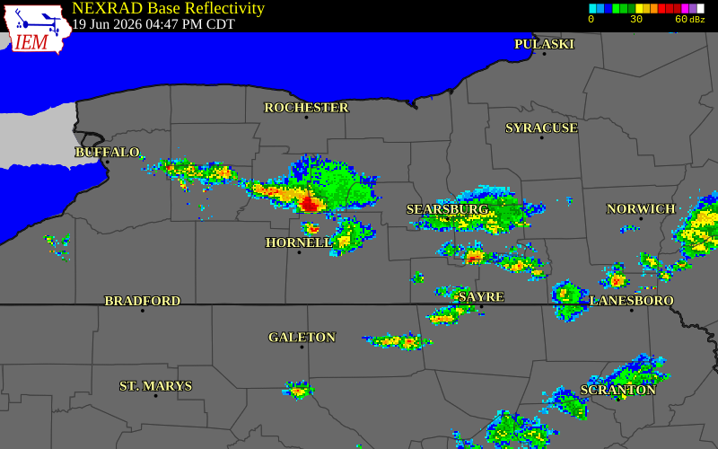 NEXRAD radar during the Friday, June 19, 2026 storm activity in Steuben County, New York