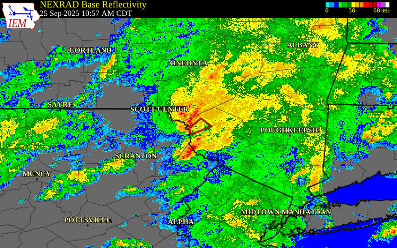 NEXRAD radar during the Thursday, September 25, 2025 storm activity in Sullivan County, New York