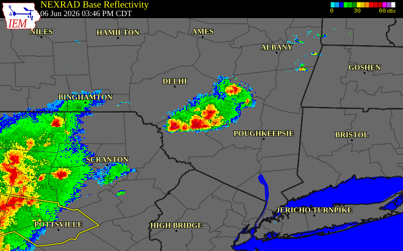 NEXRAD radar during the Saturday, June 6, 2026 storm activity in Sullivan County, New York