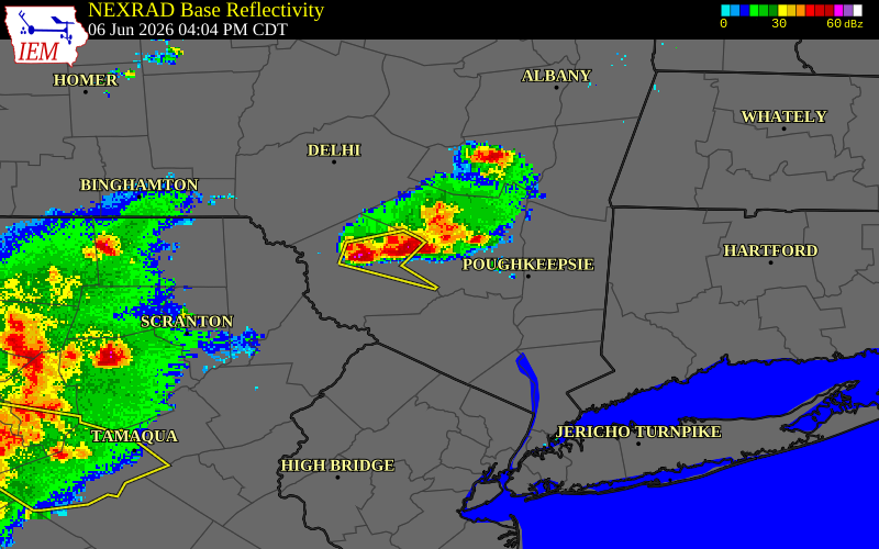 NEXRAD radar during the Saturday, June 6, 2026 storm activity in Ulster County, New York