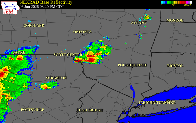 NEXRAD radar during the Saturday, June 6, 2026 storm activity in Wayne County, New York