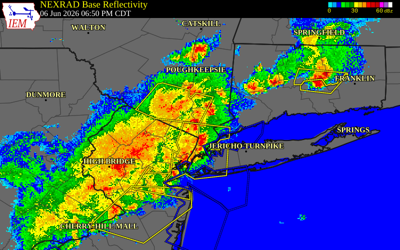 NEXRAD radar during the Saturday, June 6, 2026 storm activity in Westchester County, New York