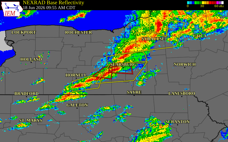 NEXRAD radar during the Thursday, June 18, 2026 storm activity in Yates County, New York