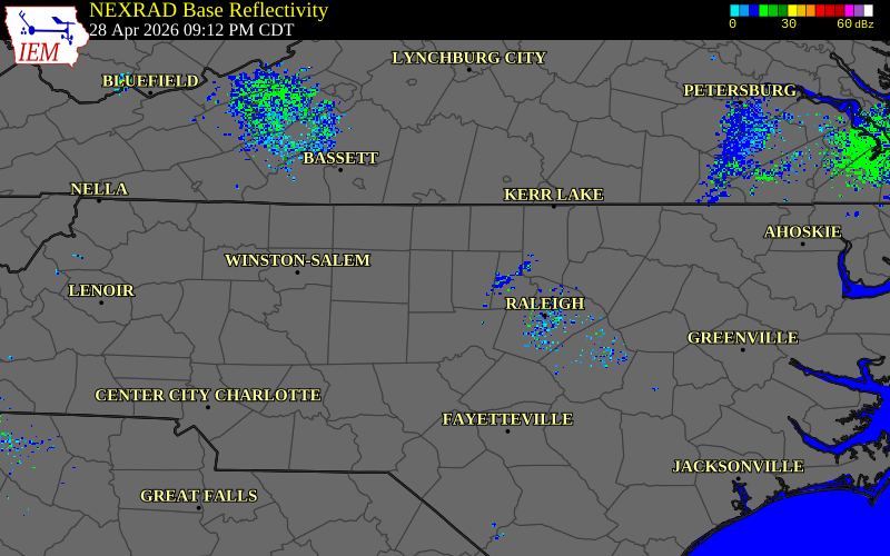 Radar snapshot during the Apr 28, 2026 hail event near 3 SW Mebane, Alamance County, North Carolina, with NWS warning polygons