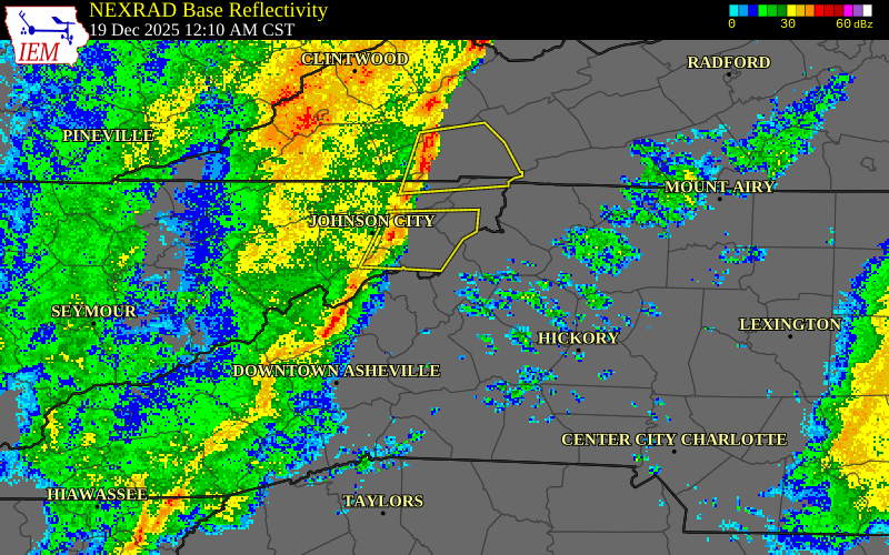 NEXRAD radar during the Friday, December 19, 2025 storm activity in Avery County, North Carolina