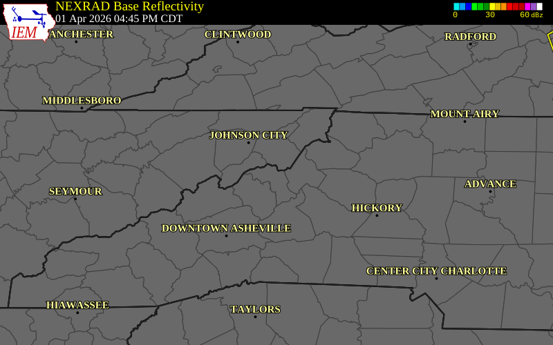 NEXRAD radar during the Wednesday, April 1, 2026 storm activity in Avery County, North Carolina