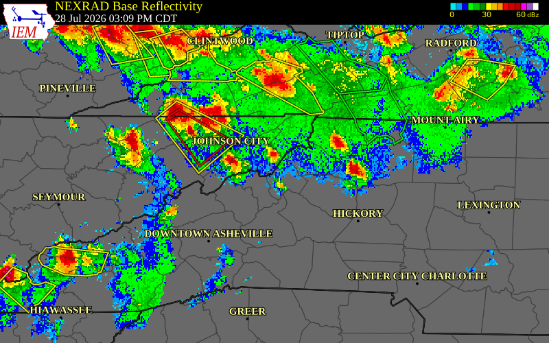NEXRAD radar during the Tuesday, July 28, 2026 storm activity in Avery County, North Carolina
