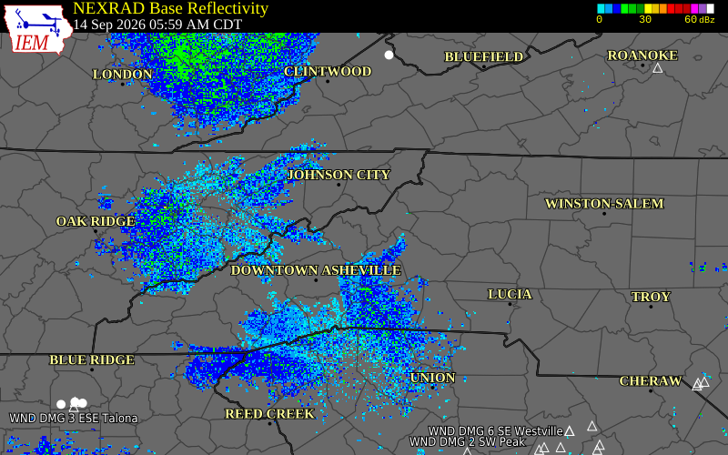 Current NEXRAD radar over Avery County, North Carolina with recent storm report locations
