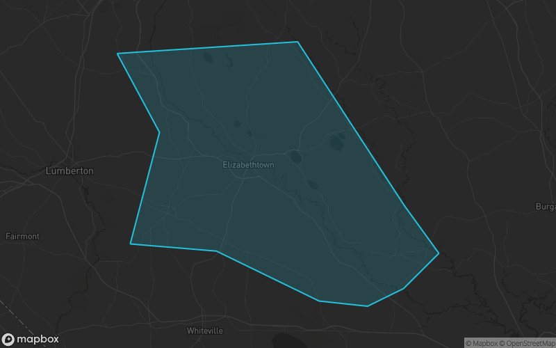 Map of Bladen County, North Carolina showing the county boundary and surrounding cities