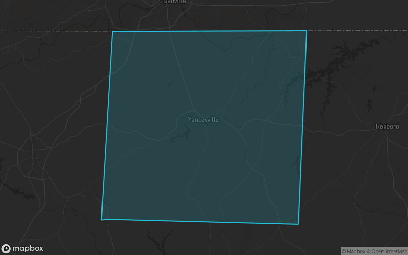 Map of Caswell County, North Carolina showing the county boundary and surrounding cities