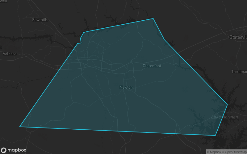 Map of Catawba County, North Carolina showing the county boundary and surrounding cities