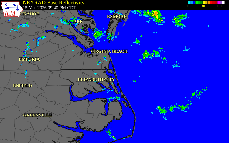 NEXRAD radar during the Sunday, March 15, 2026 storm activity in Currituck County, North Carolina