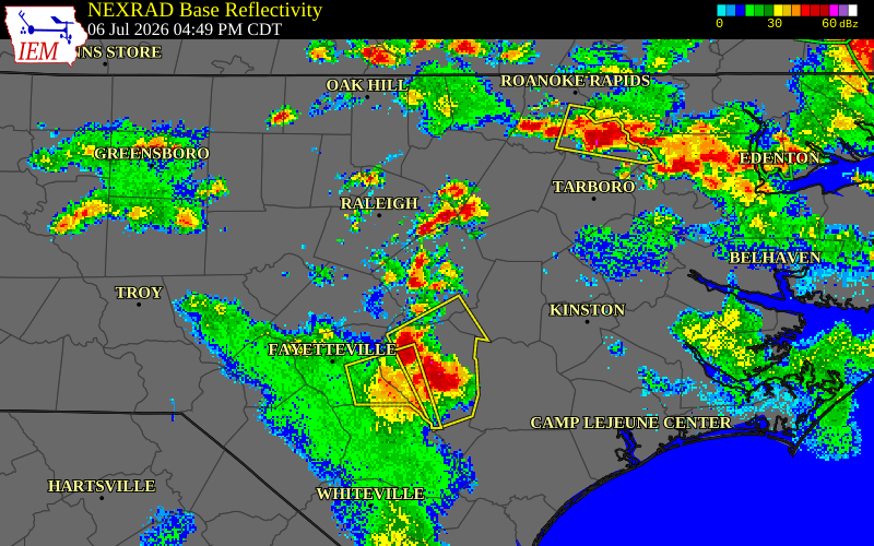NEXRAD radar during the Monday, July 6, 2026 storm activity in Franklin County, North Carolina