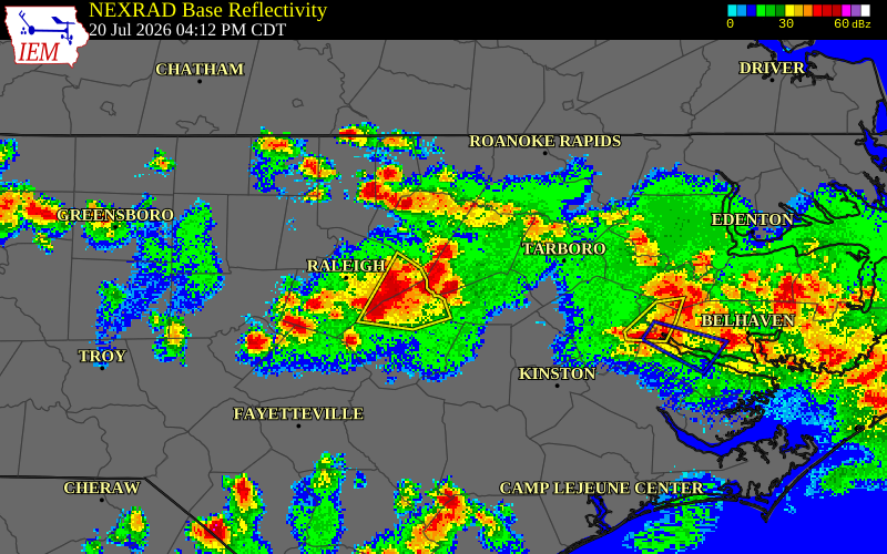 NEXRAD radar during the Monday, July 20, 2026 storm activity in Franklin County, North Carolina