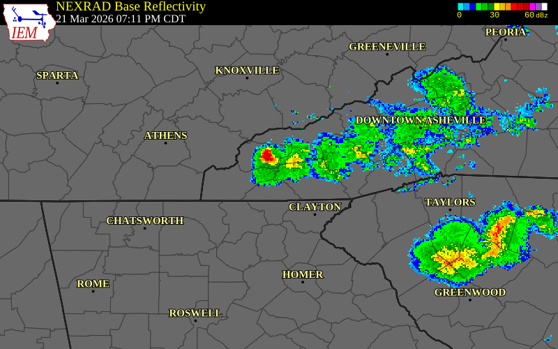 NEXRAD radar during the Saturday, March 21, 2026 storm activity in Graham County, North Carolina