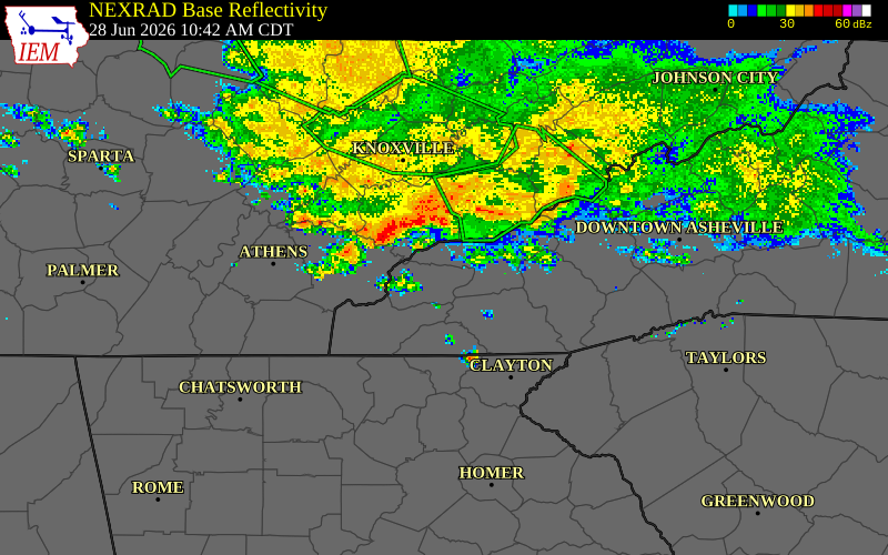 NEXRAD radar during the Sunday, June 28, 2026 storm activity in Graham County, North Carolina