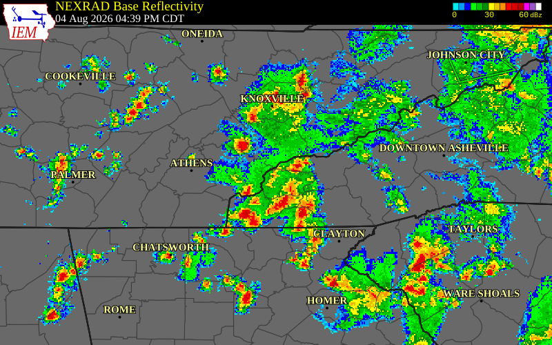 NEXRAD radar during the Tuesday, August 4, 2026 storm activity in Graham County, North Carolina