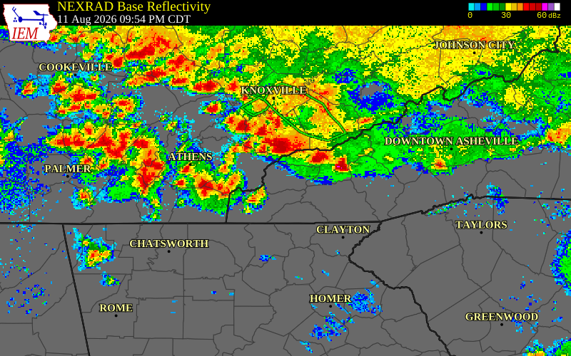 NEXRAD radar during the Tuesday, August 11, 2026 storm activity in Graham County, North Carolina