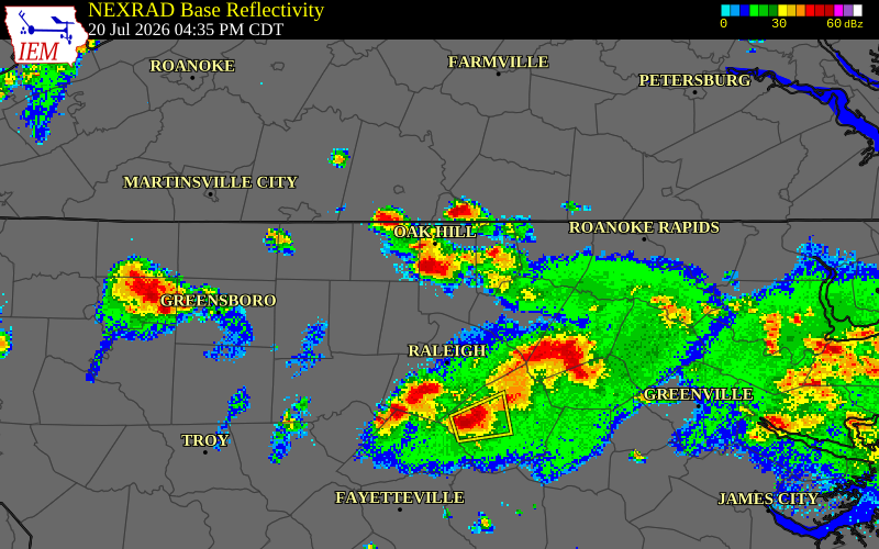 NEXRAD radar during the Monday, July 20, 2026 storm activity in Granville County, North Carolina