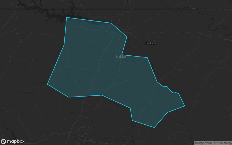Map of Halifax County, North Carolina showing the county boundary and surrounding cities