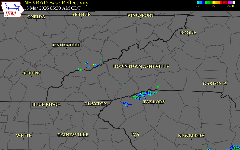 NEXRAD radar during the Sunday, March 15, 2026 storm activity in Haywood County, North Carolina