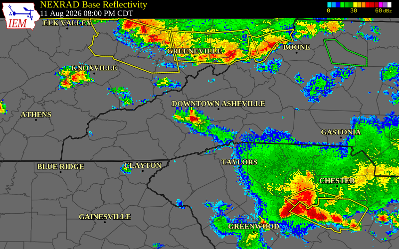 NEXRAD radar during the Tuesday, August 11, 2026 storm activity in Haywood County, North Carolina