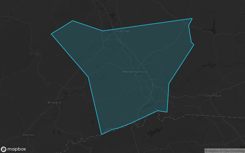 Map of Henderson County, North Carolina showing the county boundary and surrounding cities
